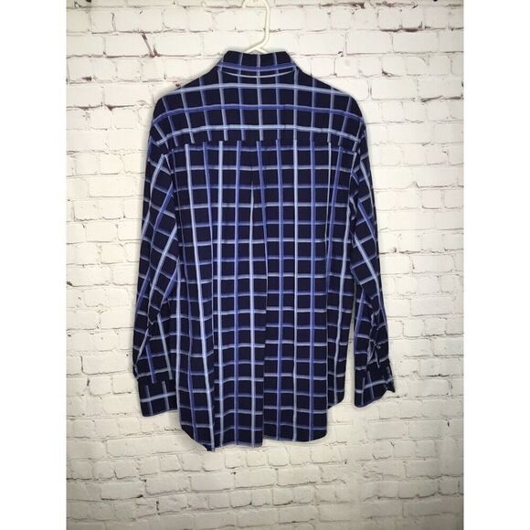 Cezani  Men's L Large Button Up Shirt Long Sleeve Blue Purple Check /Plaid * - Picture 4 of 12